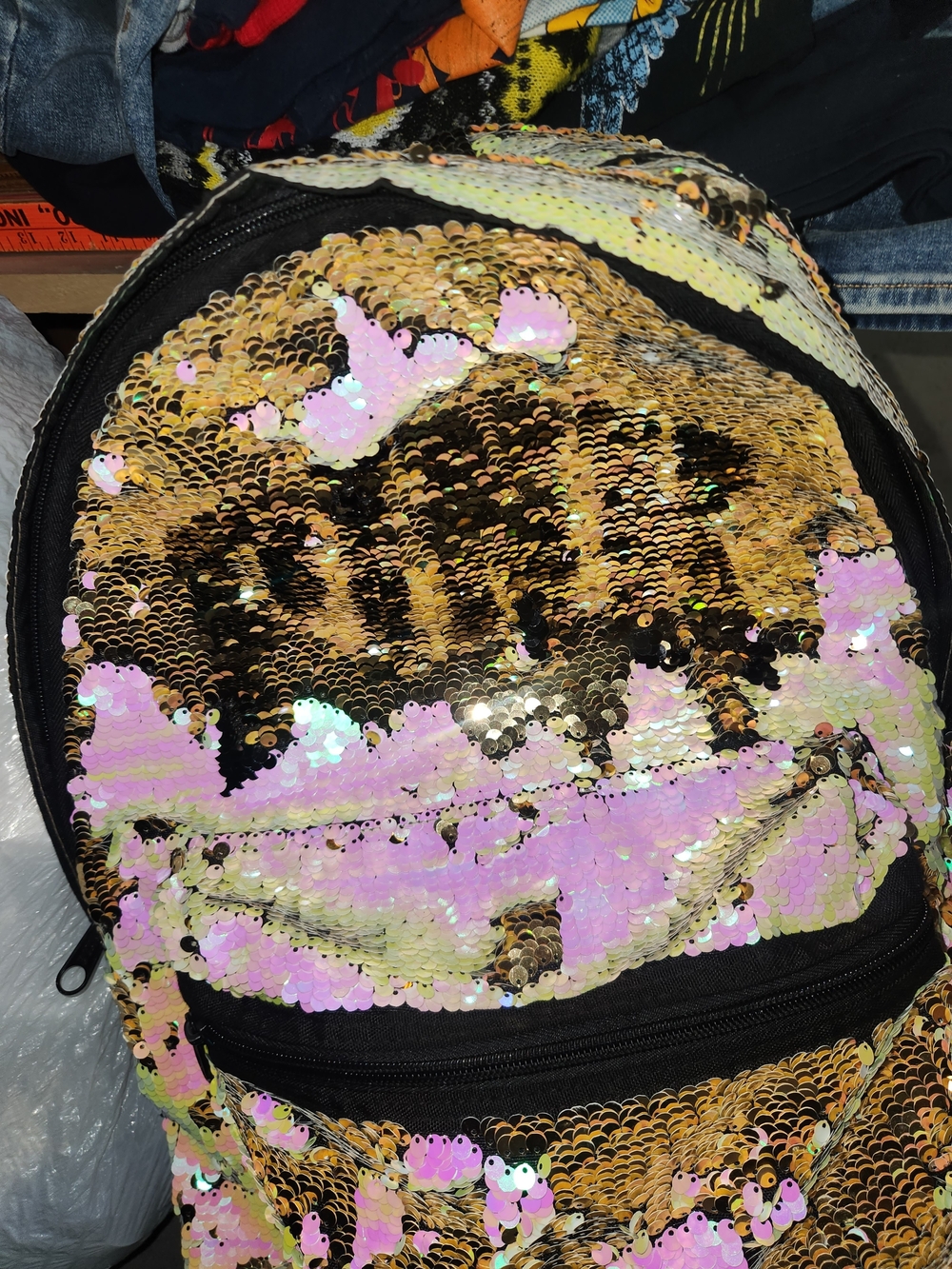 PINK Victoria's Secret Sequin Reversible Backpack - Iridescent Gold & Pink #415 - Picture 2 of 10